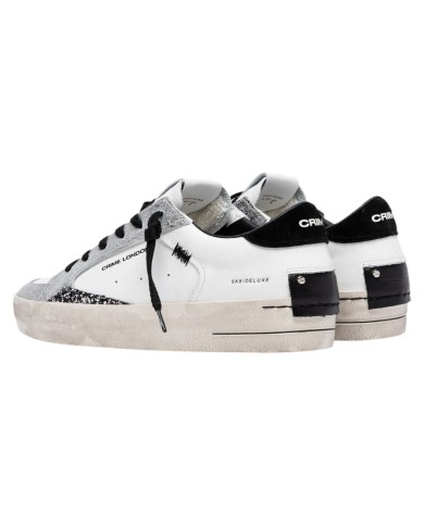 Sneakers Crime London Donna Sk8 Deluxe Suede Leather White Black Whisper