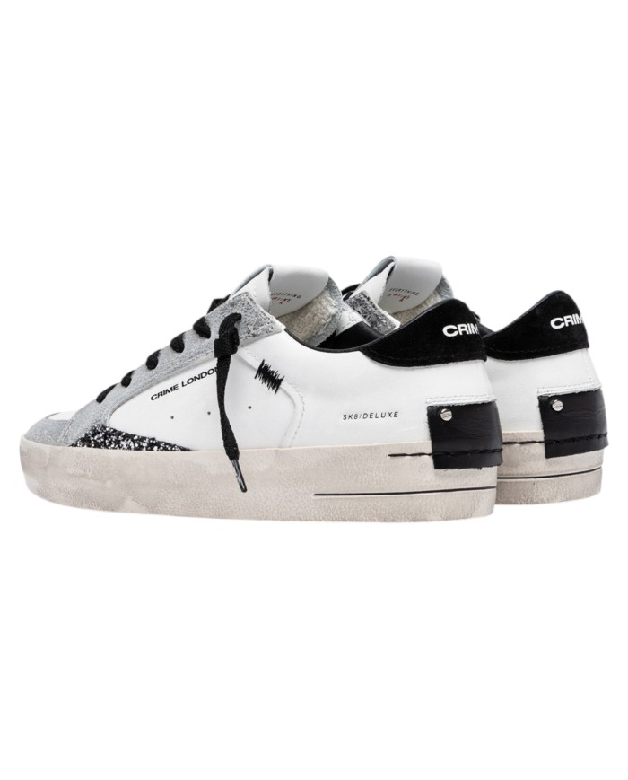 Sneakers Crime London Donna Sk8 Deluxe Suede Leather White Black Whisper