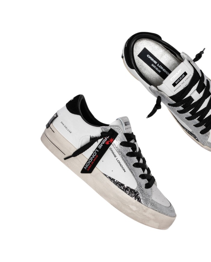 Sneakers Crime London Donna Sk8 Deluxe Suede Leather White Black Whisper