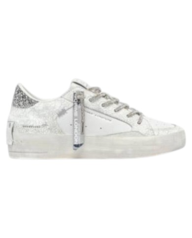 Sneakers Crime London Donna Sk8 Deluxe Heel Glitter Cracked Leather White Always Shining