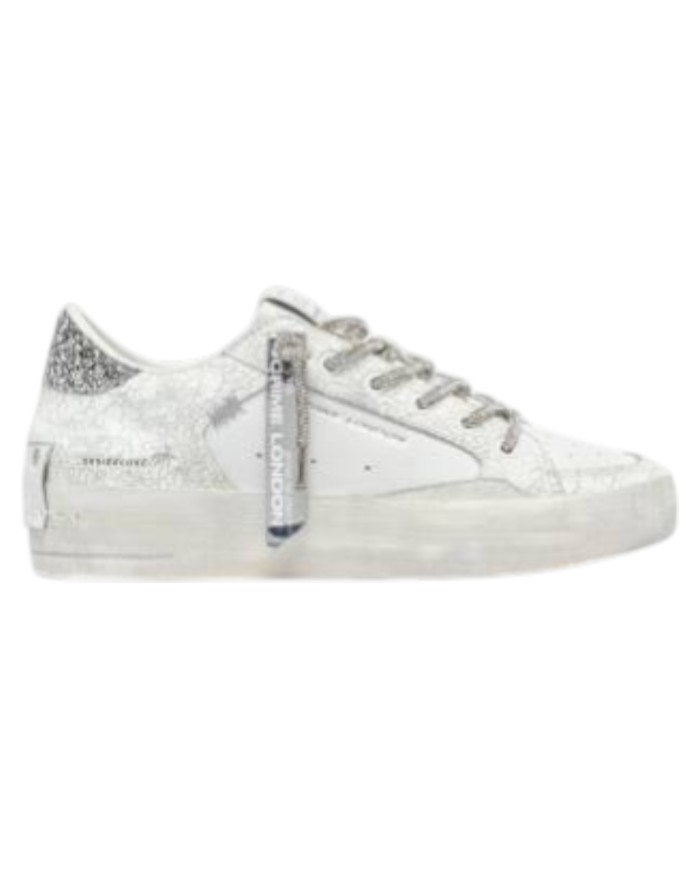 Sneakers Crime London Donna Sk8 Deluxe Heel Glitter Cracked Leather White Always Shining