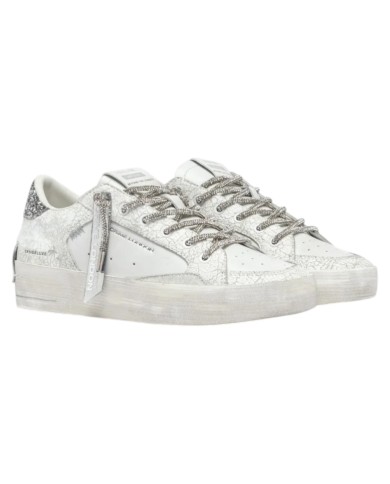 Sneakers Crime London Donna Sk8 Deluxe Heel Glitter Cracked Leather White Always Shining