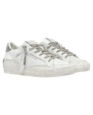 Sneakers Crime London Donna Sk8 Deluxe Heel Glitter Cracked Leather White Always Shining