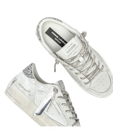 Sneakers Crime London Donna Sk8 Deluxe Heel Glitter Cracked Leather White Always Shining