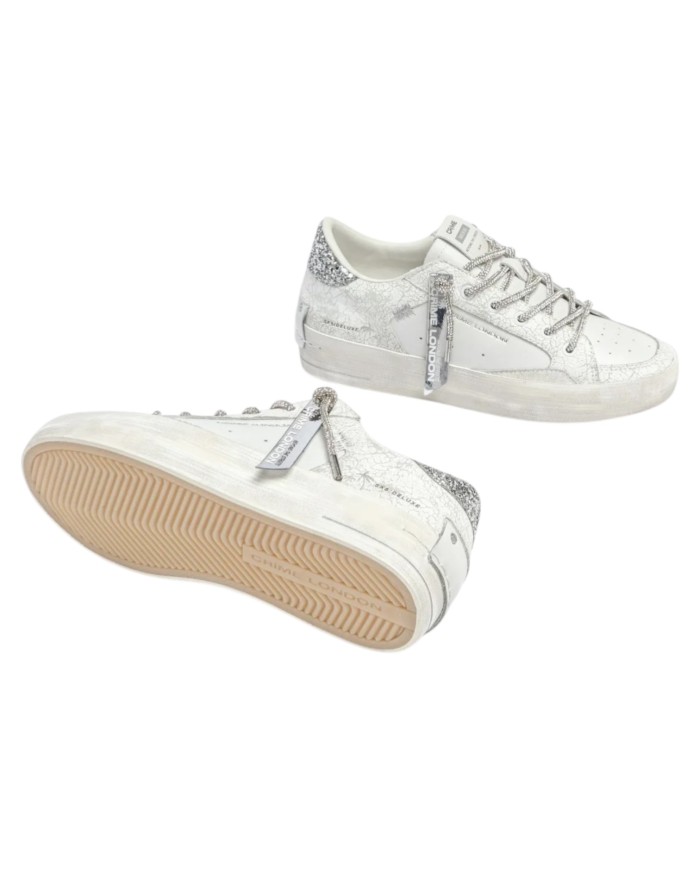 Sneakers Crime London Donna Sk8 Deluxe Heel Glitter Cracked Leather White Always Shining