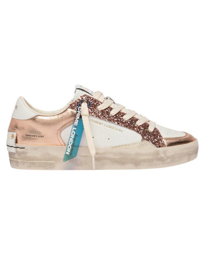 Sneakers Crime London Donna Sk8 Deluxe Glitter Leather White Rose Gold Sweet Like Honey