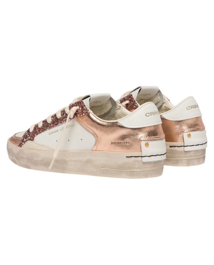 Sneakers Crime London Donna Sk8 Deluxe Glitter Leather White Rose Gold Sweet Like Honey