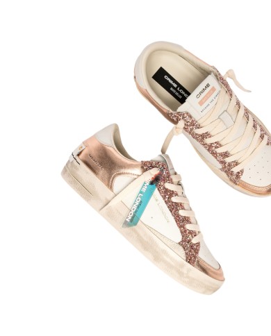 Sneakers Crime London Donna Sk8 Deluxe Glitter Leather White Rose Gold Sweet Like Honey