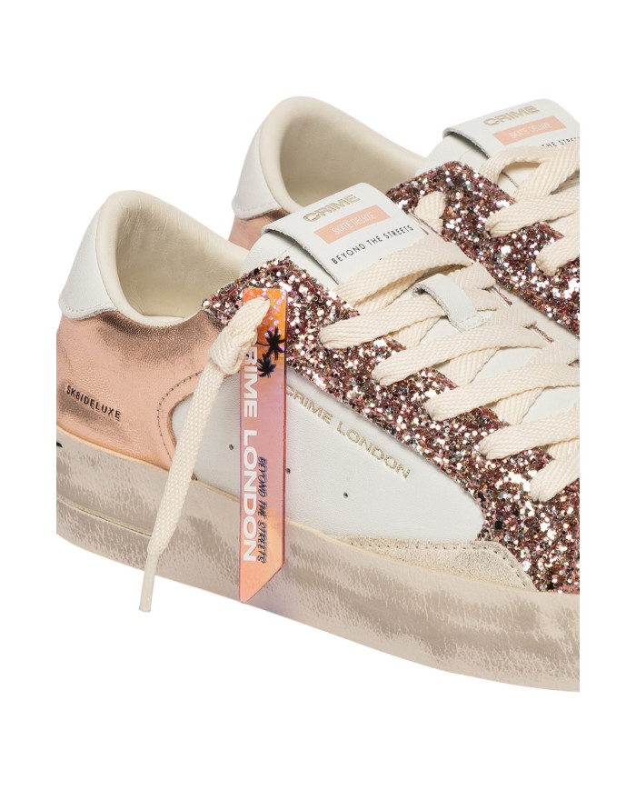 Sneakers Crime London Donna Sk8 Deluxe Glitter Leather White Rose Gold Sweet Like Honey