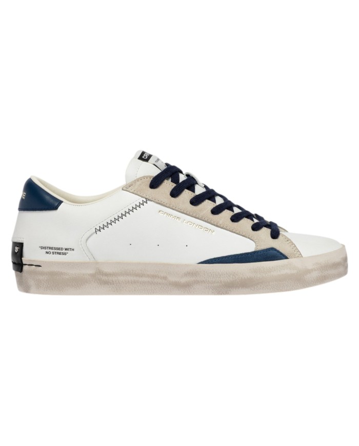 Sneakers Crime London Uomo Distressed Low Leather Suede White Navy Blue