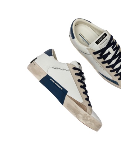Sneakers Crime London Uomo Distressed Low Leather Suede White Navy Blue