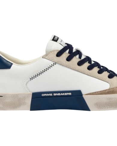Sneakers Crime London Uomo Distressed Low Leather Suede White Navy Blue
