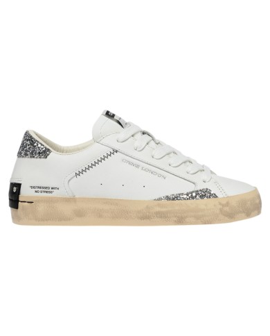 Sneaker Donna Crime London Distressed Glitter Leather White Spring Frost