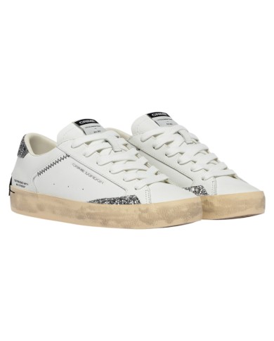 Sneaker Donna Crime London Distressed Glitter Leather White Spring Frost