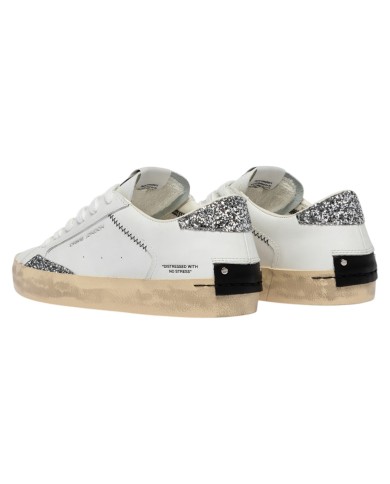 Sneaker Donna Crime London Distressed Glitter Leather White Spring Frost