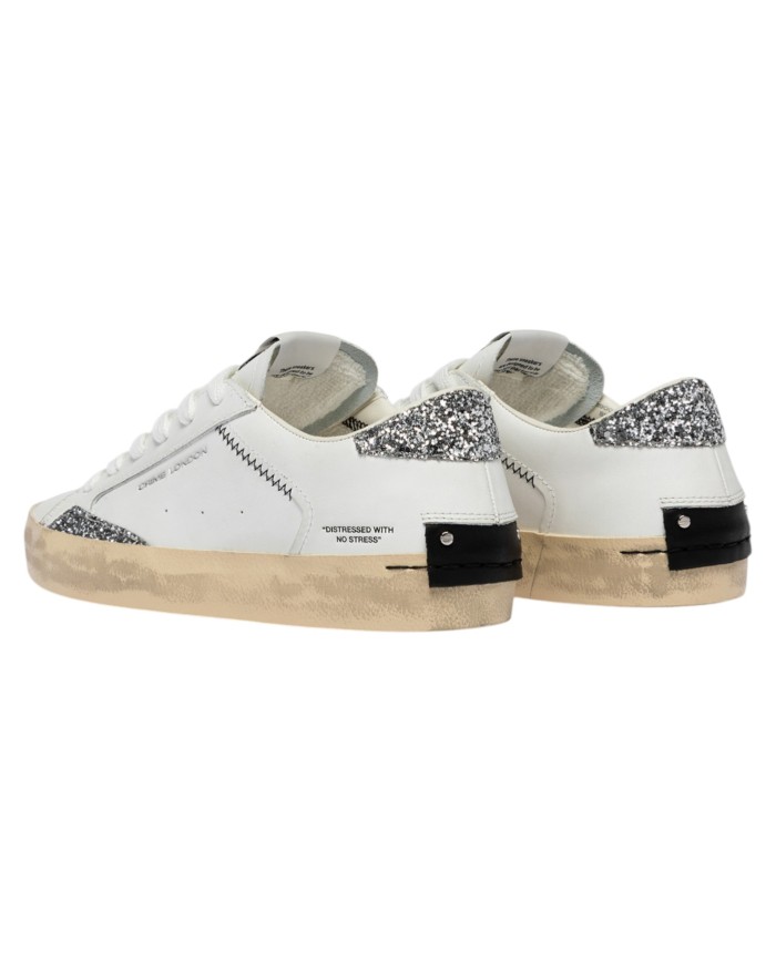 Sneaker Donna Crime London Distressed Glitter Leather White Spring Frost
