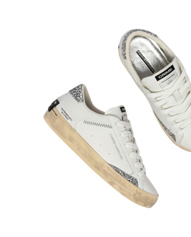 Sneaker Donna Crime London Distressed Glitter Leather White Spring Frost