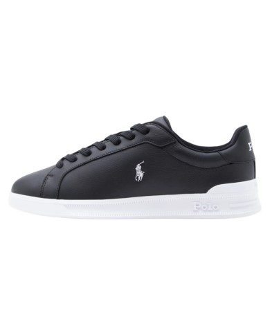 Sneake Uomo Ralph Lauren Heritage Court II Logo Leather Black White