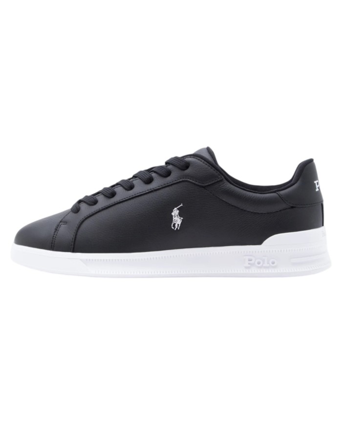 Sneake Uomo Ralph Lauren Heritage Court II Logo Leather Black White