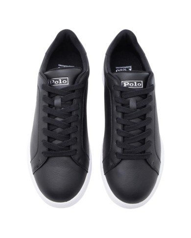 Sneake Uomo Ralph Lauren Heritage Court II Logo Leather Black White