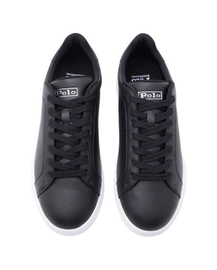 Sneake Uomo Ralph Lauren Heritage Court II Logo Leather Black White