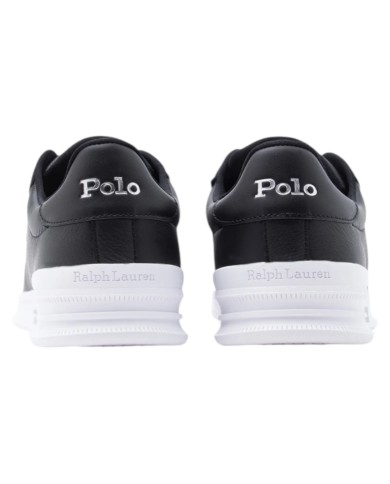 Sneake Uomo Ralph Lauren Heritage Court II Logo Leather Black White