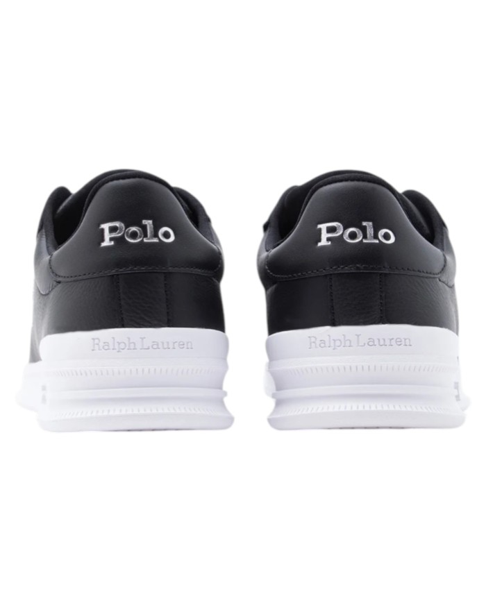 Sneake Uomo Ralph Lauren Heritage Court II Logo Leather Black White