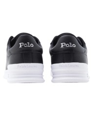 Sneake Uomo Ralph Lauren Heritage Court II Logo Leather Black White