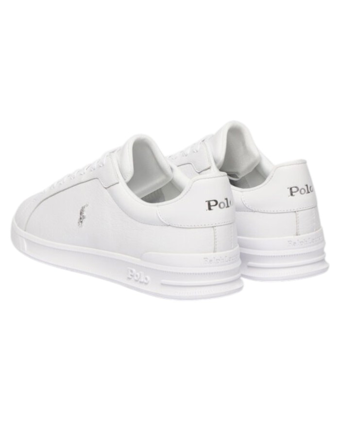Sneake Uomo Ralph Lauren Heritage Court II Logo Leather White