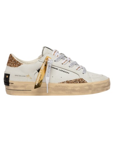 Sneakers Crime London Donna Sk8 Deluxe Glitter Leather White Tequila Night