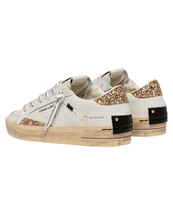 Sneakers Crime London Donna Sk8 Deluxe Glitter Leather White Tequila Night