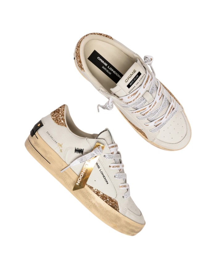 Sneakers Crime London Donna Sk8 Deluxe Glitter Leather White Tequila Night