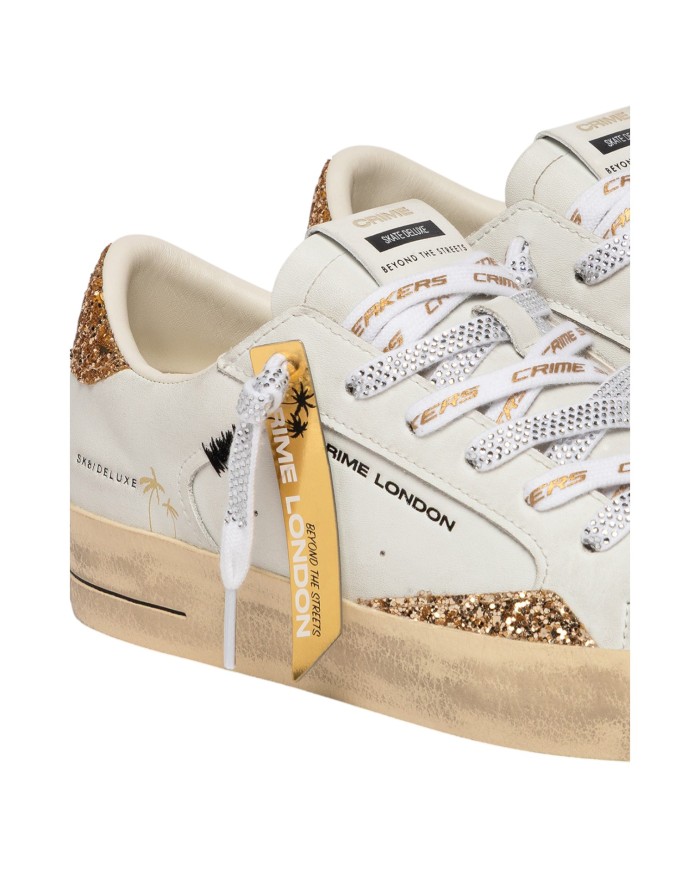 Sneakers Crime London Donna Sk8 Deluxe Glitter Leather White Tequila Night