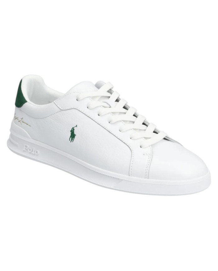 Sneake Uomo Ralph Lauren Heritage Court II Logo Leather White Green