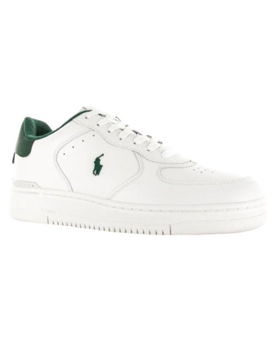 Sneake Uomo Ralph Lauren Masters Court Logo Leather White Green