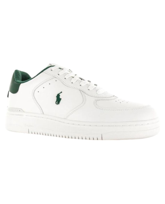 Sneake Uomo Ralph Lauren Masters Court Logo Leather White Green