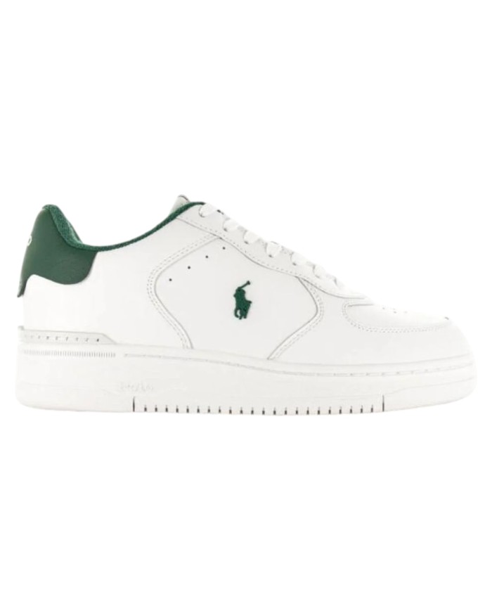 Sneake Uomo Ralph Lauren Masters Court Logo Leather White Green