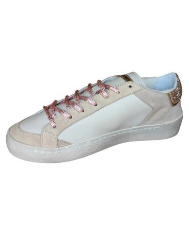 Sneakers Ama Brand Donna Sun Glitter Suede Leather White Beige