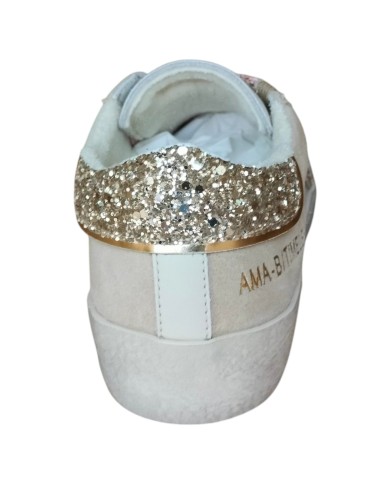 Sneakers Ama Brand Donna Sun Glitter Suede Leather White Beige