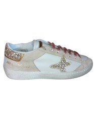 Sneakers Ama Brand Donna Sun Glitter Suede Leather White Beige
