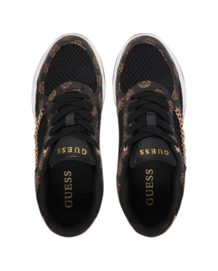 Sneakers Guess Donna Harpaa Peony Logo Mesh Leather Black Brown