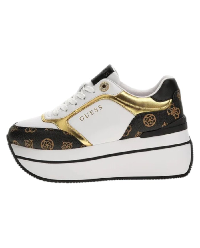 Sneakers Guess Donna Camrio Platform 4G Logo Peony Leather White Brown Gold