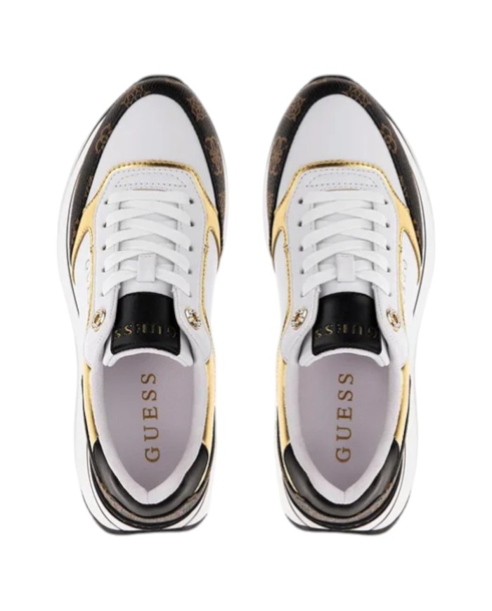 Sneakers Guess Donna Camrio Platform 4G Logo Peony Leather White Brown Gold