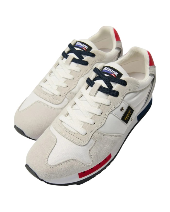 Sneakers Uomo Blauer Queens01 Leather White Red Navy