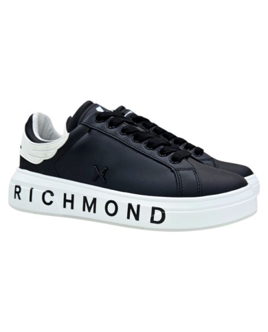 Sneaker Uomo John Richmond 31016 Action Leather New Logo Leather Black White