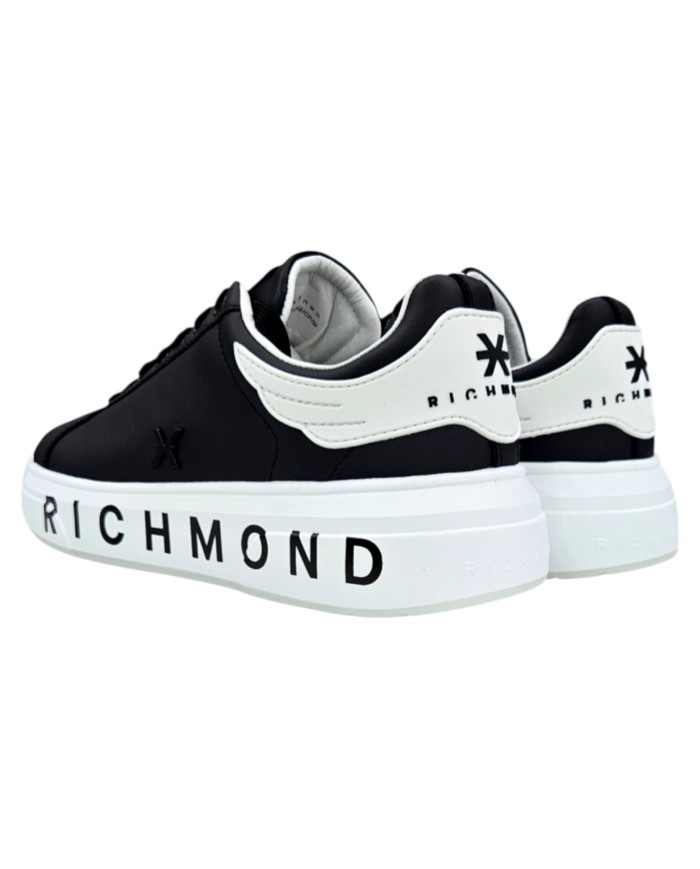 Sneaker Uomo John Richmond 31016 Action Leather New Logo Leather Black White