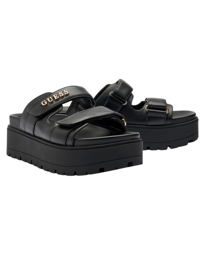 Sandalo Donna Guess Ciabatta Faxon Guess Logo Doppio Strap Leather Black