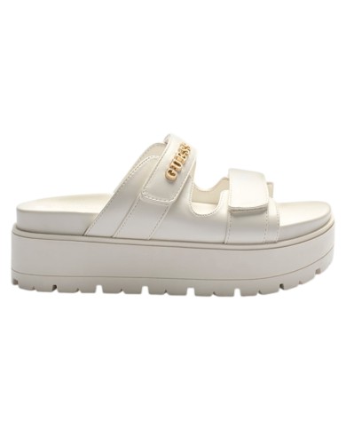 Sandalo Donna Guess Ciabatta Faxon Guess Logo Doppio Strap Leather Cream White