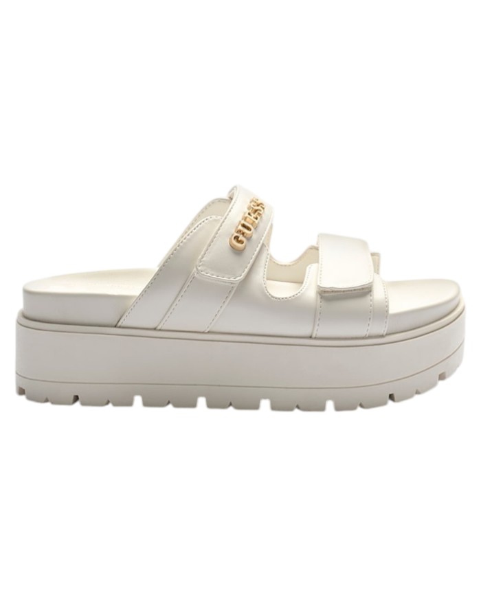 Sandalo Donna Guess Ciabatta Faxon Guess Logo Doppio Strap Leather Cream White