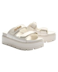 Sandalo Donna Guess Ciabatta Faxon Guess Logo Doppio Strap Leather Cream White
